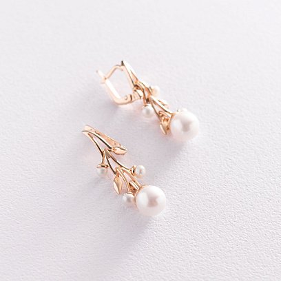 Золотые серьги с культ. пресн. жемчугом с02240 №2