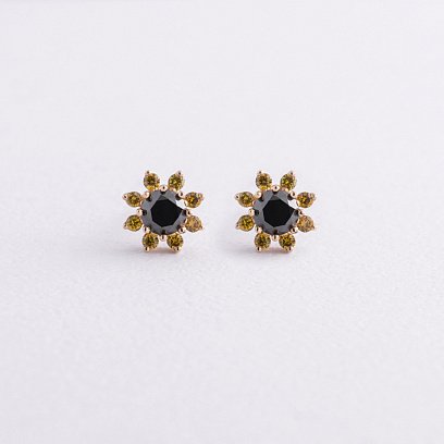 Сережки - пусети "Квіточки" з діамантами (жовте золото) 342581622