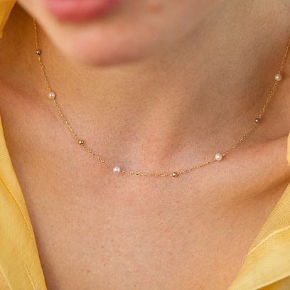 Золотое колье "Шарики" с жемчугом кол02031 №6