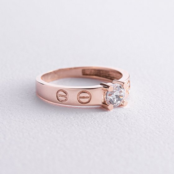 Золотое кольцо "Love" с фианитами к06907 №4
