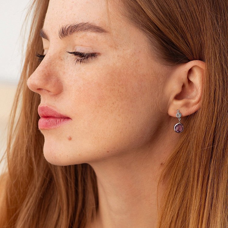 Золоті сережки - пусети (аметист, топаз) с07335 від ювелірного магазину Онікс - 1