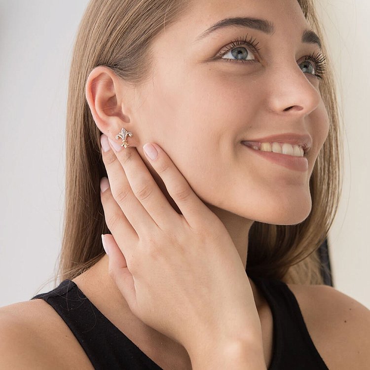 Ексклюзивні сережки-пусети з фіанітами 14050728 від ювелірного магазину Онікс - 1