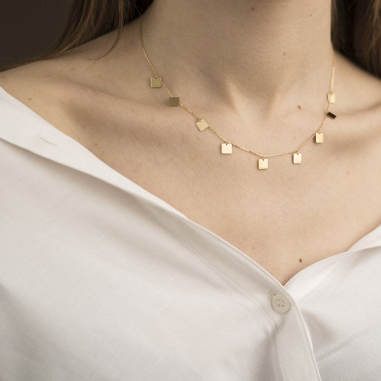 Золотое колье с квадратиками кол01448 от ювелирного магазина Оникс - 4