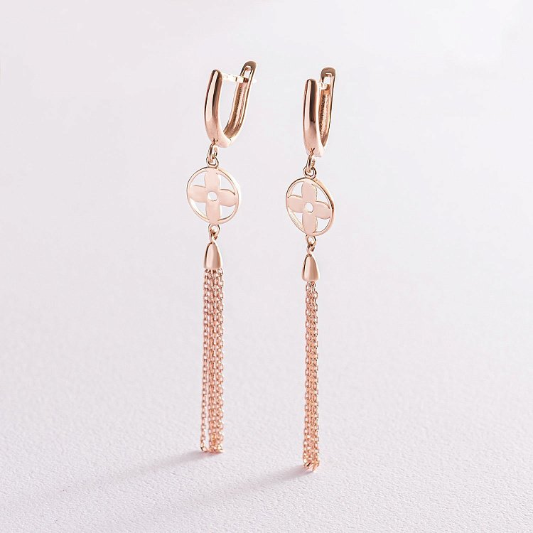 Висячі сережки "Конюшина" в червоному золоті с07453 від ювелірного магазину Онікс