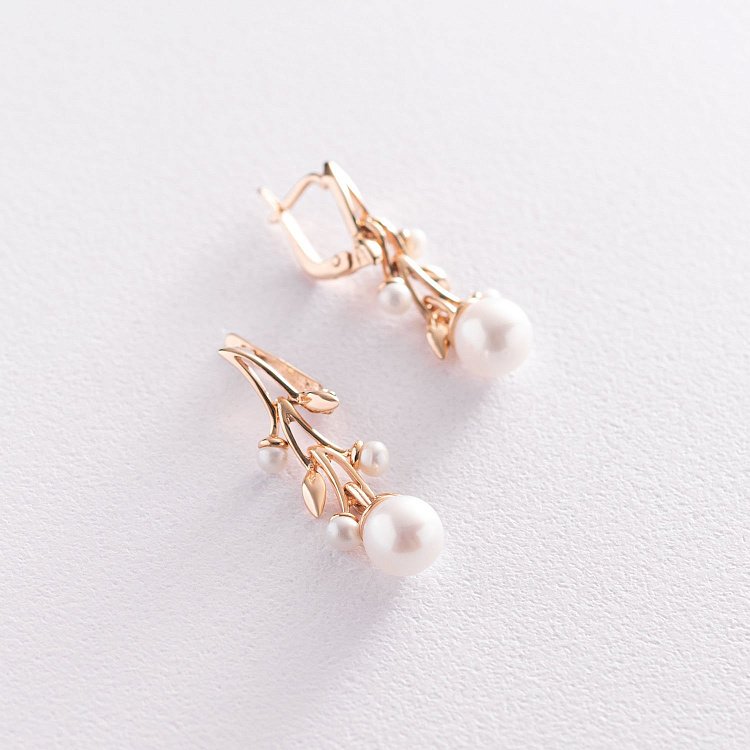 Золотые серьги с культ. пресн. жемчугом с02240 от ювелирного магазина Оникс - 1