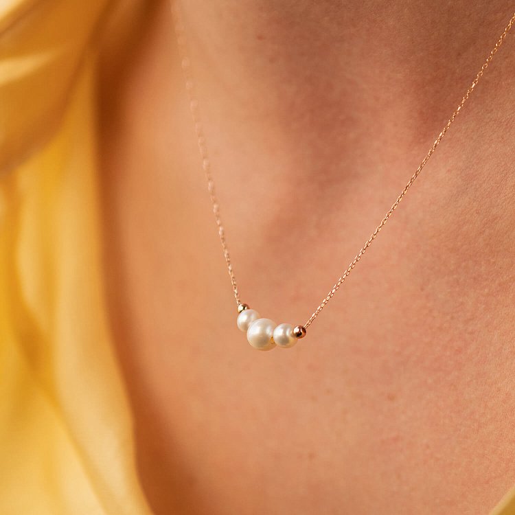 Колье с шариками и жемчугом (красное золото) кол02406 от ювелирного магазина Оникс - 8