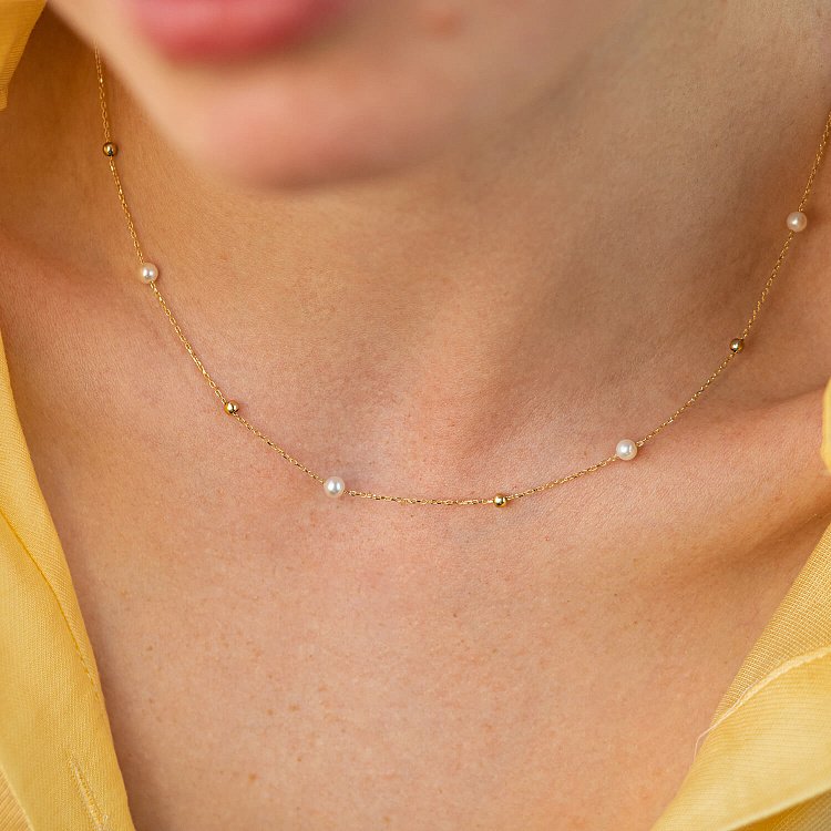 Золотое колье "Шарики" с жемчугом кол02031 от ювелирного магазина Оникс - 5