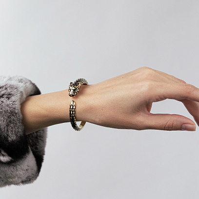 Жорсткий браслет "Пантера" у жовтому золоті (емаль) б05820 №5