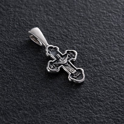 Серебряный крестик "Распятие Иисуса Христа, икона Покрова Пресвятой Богородицы" 132706 №3