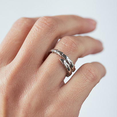 Кольцо "Змея" в белом золоте к08310 №4