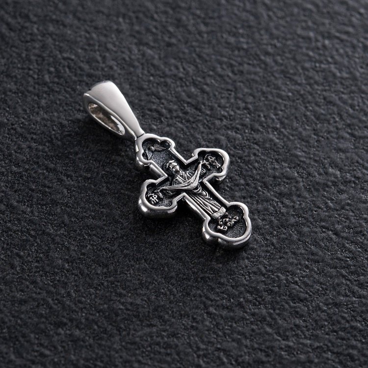 Серебряный крестик "Распятие Иисуса Христа, икона Покрова Пресвятой Богородицы" 132706 от ювелирного магазина Оникс - 2