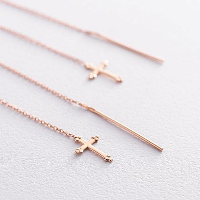 Золоті сережки - протяжки "Хрестики" с05234 №3