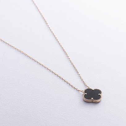 Колье "Клевер" в желтом золоте (оникс) кол02482 №3