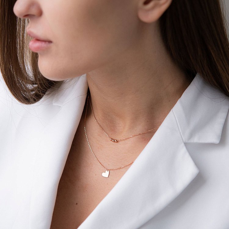 Подвійне кольє "Сердечко з кульками" в червоному золоті кол01765 від ювелірного магазину Онікс - 1