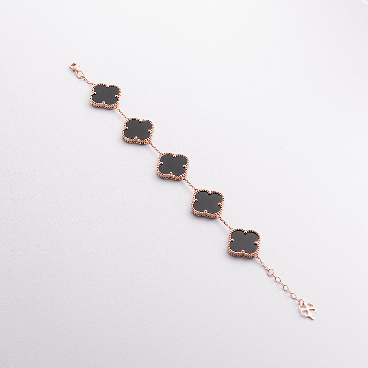 Браслет "Конюшина" з оніксом (червоне золото) б05740 від ювелірного магазину Онікс - 1