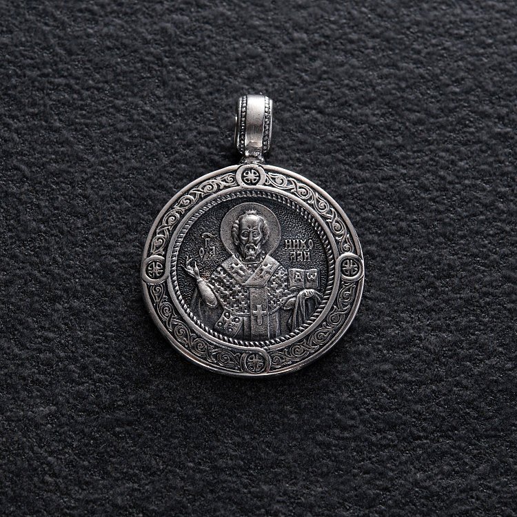 Срібна підвіска "Св. Миколай Чудотворець" з чорнінням 132987 від ювелірного магазину Онікс