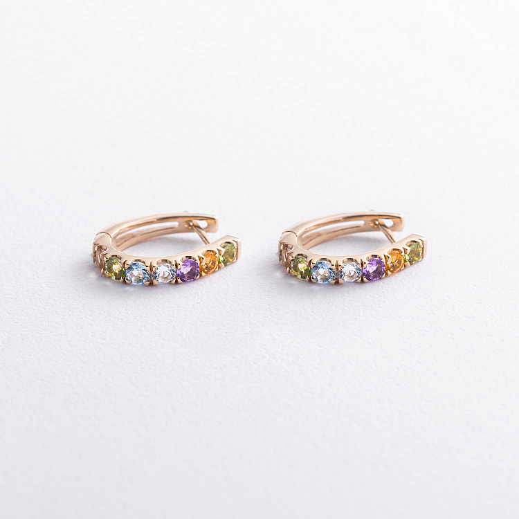 Золотые серьги с дорожкой разноцветных натуральных камней с09721 от ювелирного магазина Оникс - 2