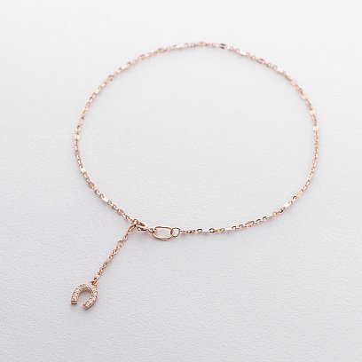 Золотий браслет на ногу "Підкова" (фіаніт) б03707 №3