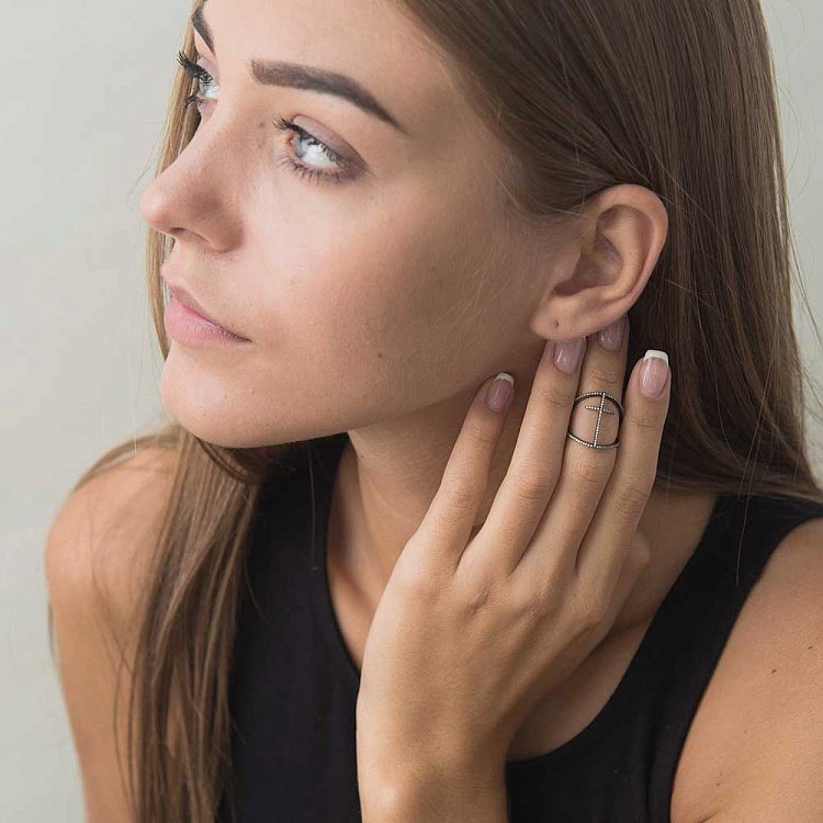 Золота каблучка "Хрестик" з діамантами кб0067ch від ювелірного магазину Онікс - 3