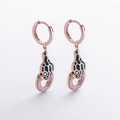 Золотые серьги "Змеи" (эмаль, фианит) с08695