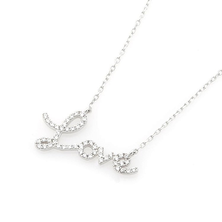 Серебряное колье "Love" с фианитами 18626 от ювелирного магазина Оникс - 2