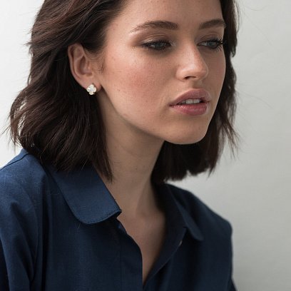 Серьги из желтого золота "Клевер" с перламутром с05061 №9