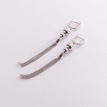 Серебряные висячие серьги с шариками 123140 №2