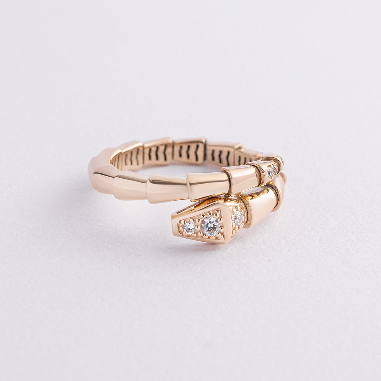 Каблучка "Змія" у жовтому золоті (фіаніти)к08358 від ювелірного магазину Онікс - 1