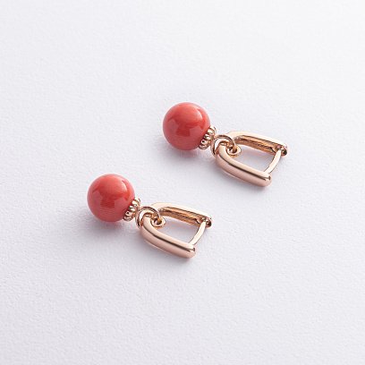 Серьги с кораллом (красное золото) с08755 №2