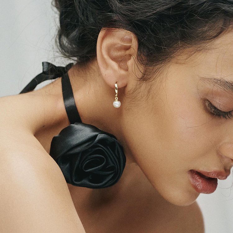 Серьги - кольца с жемчугом (желтое золото) с08359 от ювелирного магазина Оникс - 8