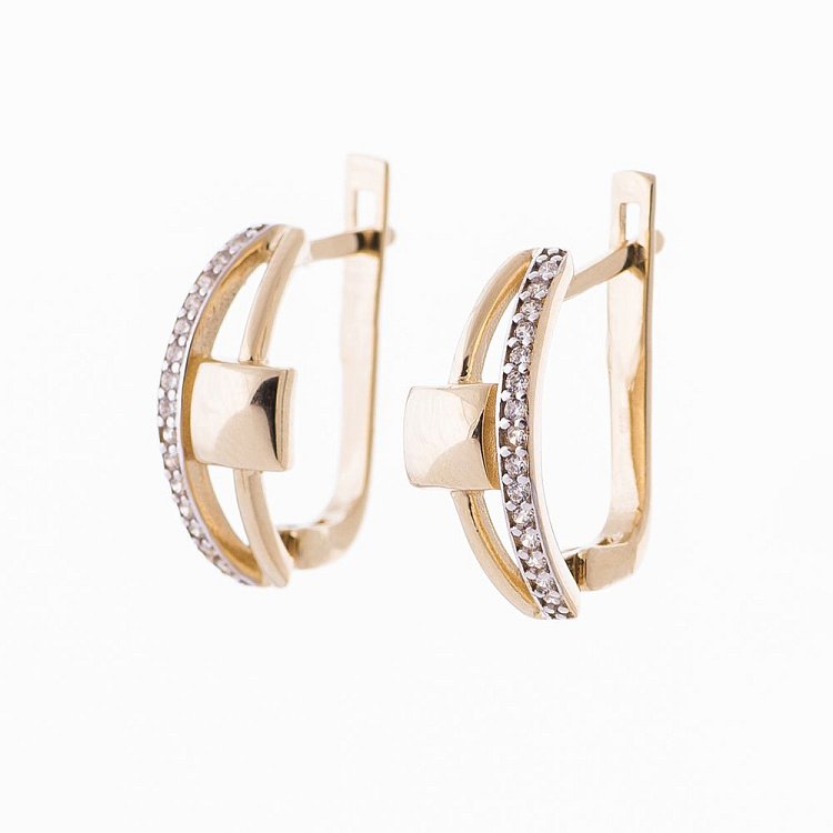 Золотые серьги с фианитами с04915 от ювелирного магазина Оникс - 1