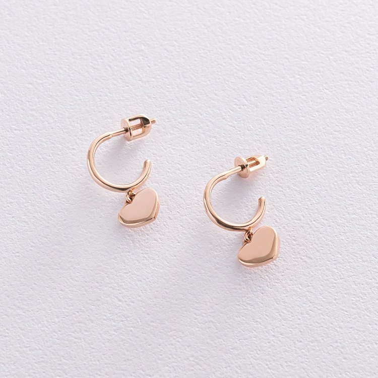 Золотые серьги - пусеты "Сердечки" с07332 от ювелирного магазина Оникс - 3