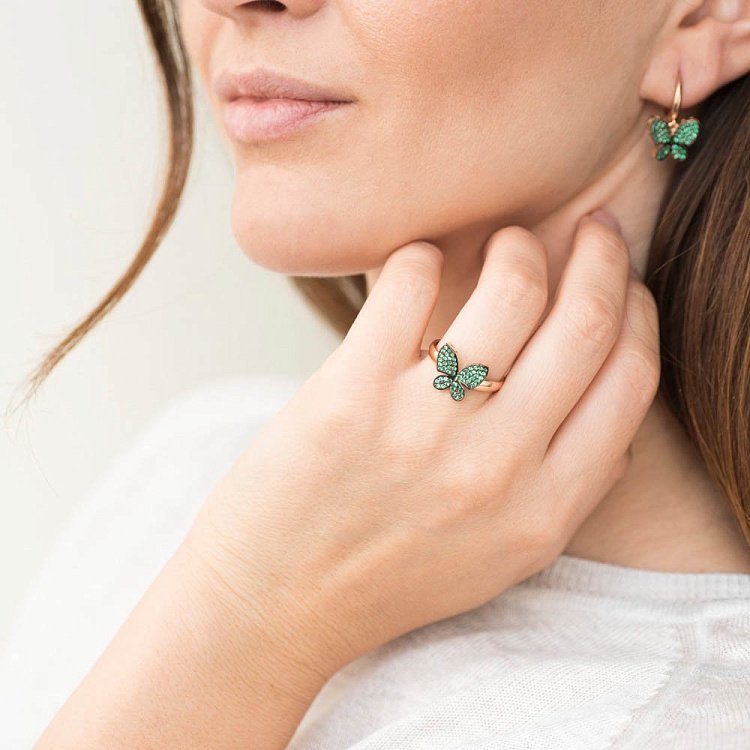 Золотое кольцо "Бабочка" с фианитами к05656 - 4 Золотое кольцо "Бабочка" с фианитами к05656 от ювелирного магазина Оникс - 4