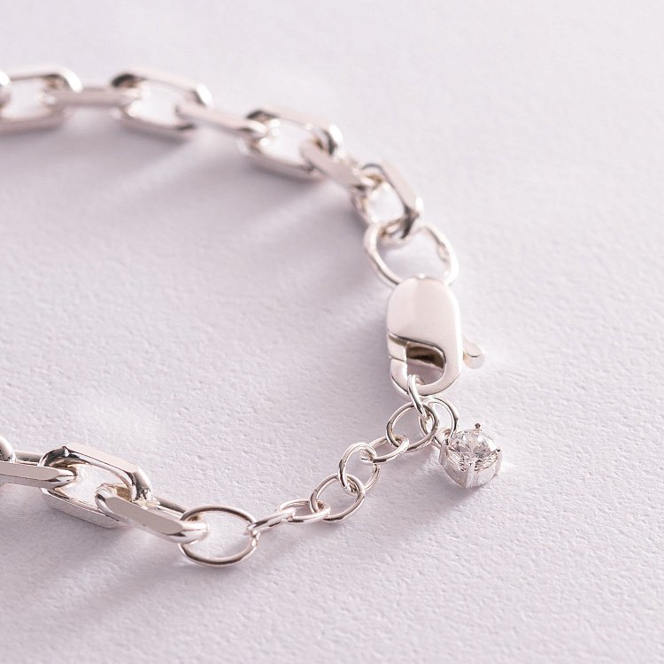 Серебряный браслет на ногу "Челси" с фианитом бс20253 от ювелирного магазина Оникс - 4