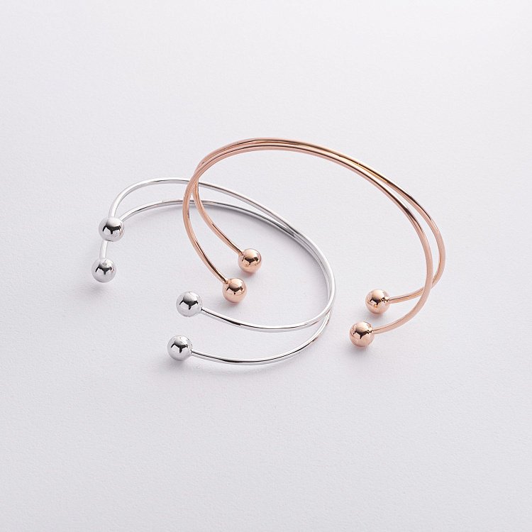 Жорсткий браслет "Кульки" (біле золото) б05580 від ювелірного магазину Онікс - 2