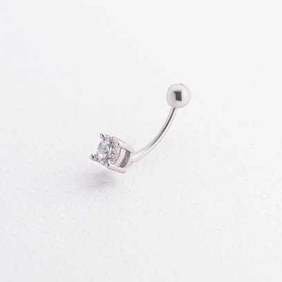 Срібний пірсинг в пупок з фіанітами 26020 №2