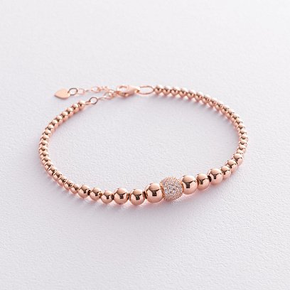 Браслет "Шарики" в красном золоте (фианиты) б04697