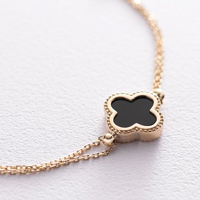 Браслет "Клевер" в желтом золоте (оникс) б04557 №3