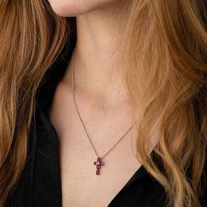 Золотой крестик с рубинами и бриллиантами пб0322nl №2