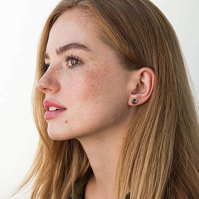 Золотые серьги-пусеты (дымчатый кварц) с06297 №3