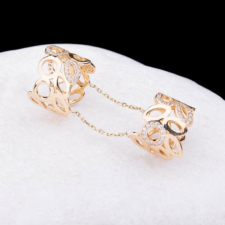 Подвійна каблучка з фіанітами к04210 від ювелірного магазину Онікс - 1