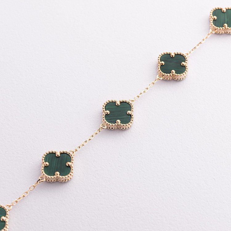 Браслет "Конюшина" з малахітом (жовте золото) б05551 від ювелірного магазину Онікс - 1