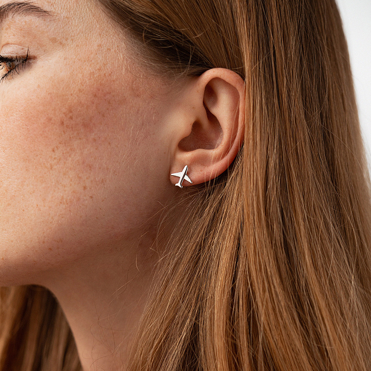 Сережки - пусети "Літак" (біле золото) с09197 від ювелірного магазину Онікс - 1