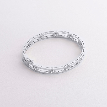 Жорсткий браслет "Конюшина" в білому золоті (фіаніти) б05746 №2