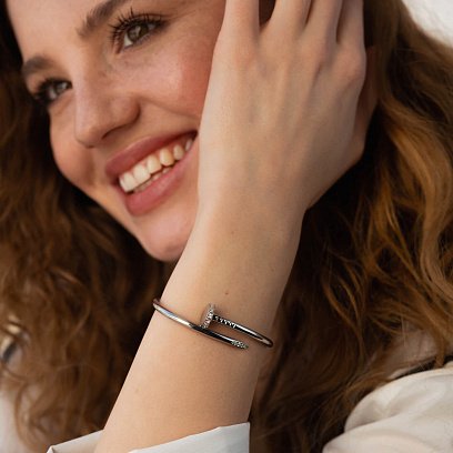 Серебряный браслет "Гвоздь" с фианитами 804 №2