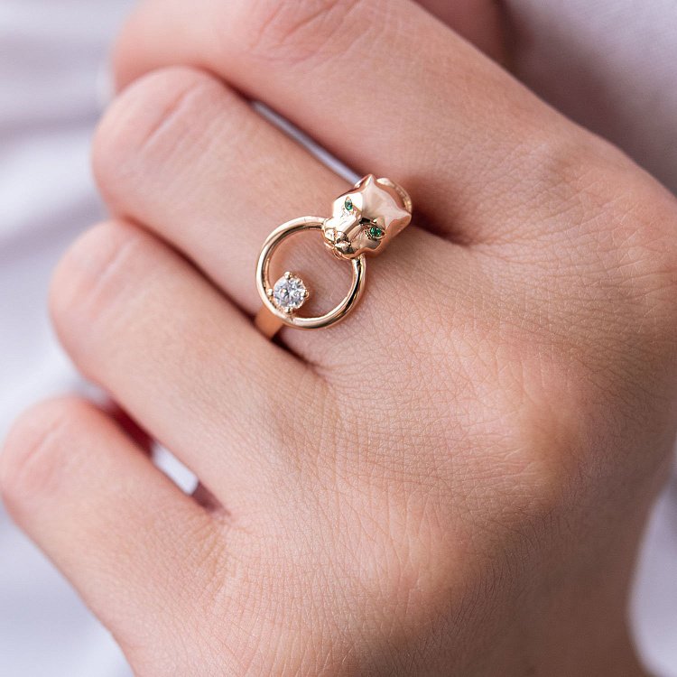 Кольцо "Пантера" в красном золоте (фианиты) к06842 от ювелирного магазина Оникс - 1