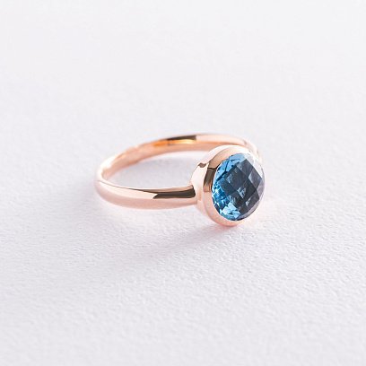 Золотое кольцо с голубым фианитом к06757 №4