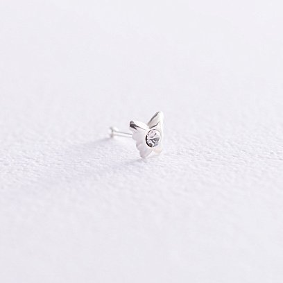 Срібний пірсинг в ніс "Метелик" з фіанітом пирснмет