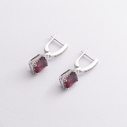 Срібні сережки з фіанітами. рубінами та фіанітами 2531/1p-HRUB №2