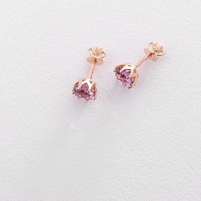 Золоті сережки-пусети з аметистом с06306 №3